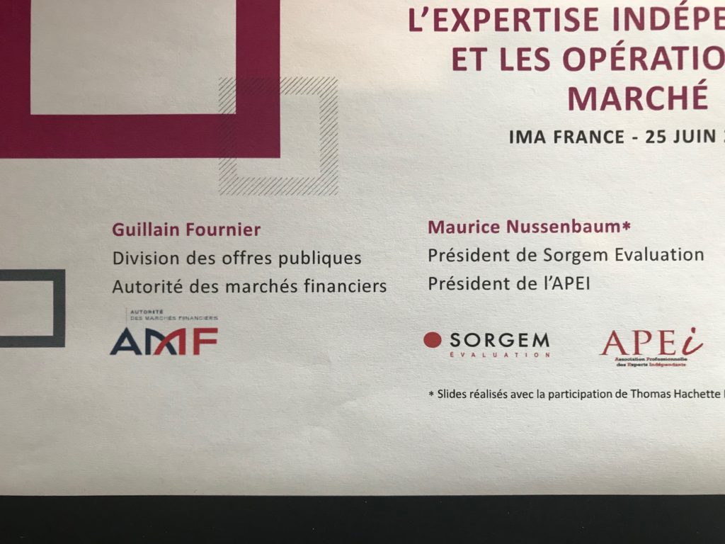 L’expertise indépendante et les opérations de marché – présentation à l’IMA