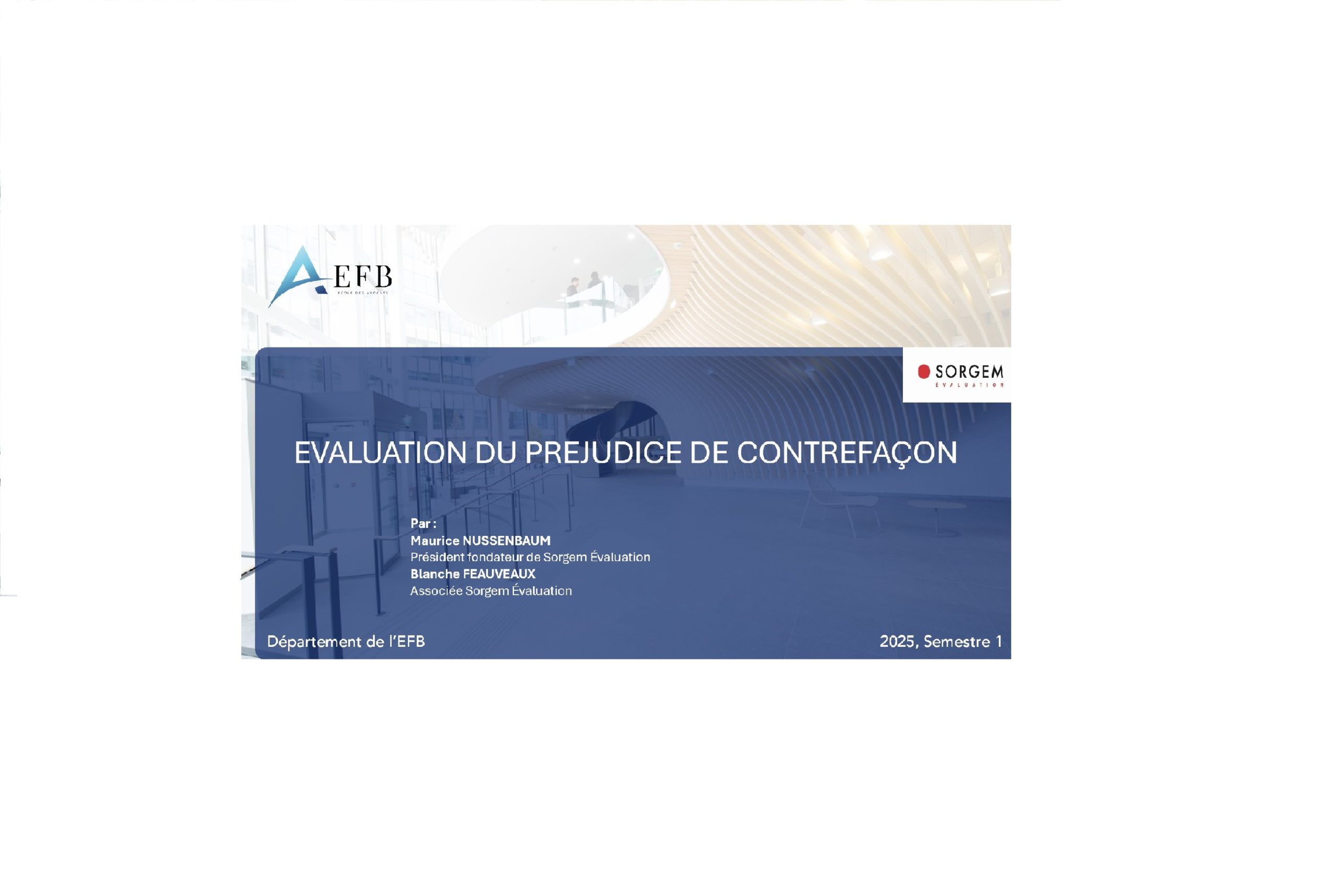 Intervention de Sorgem Evaluation à l’Ecole de Formation professionnelle des Barreaux